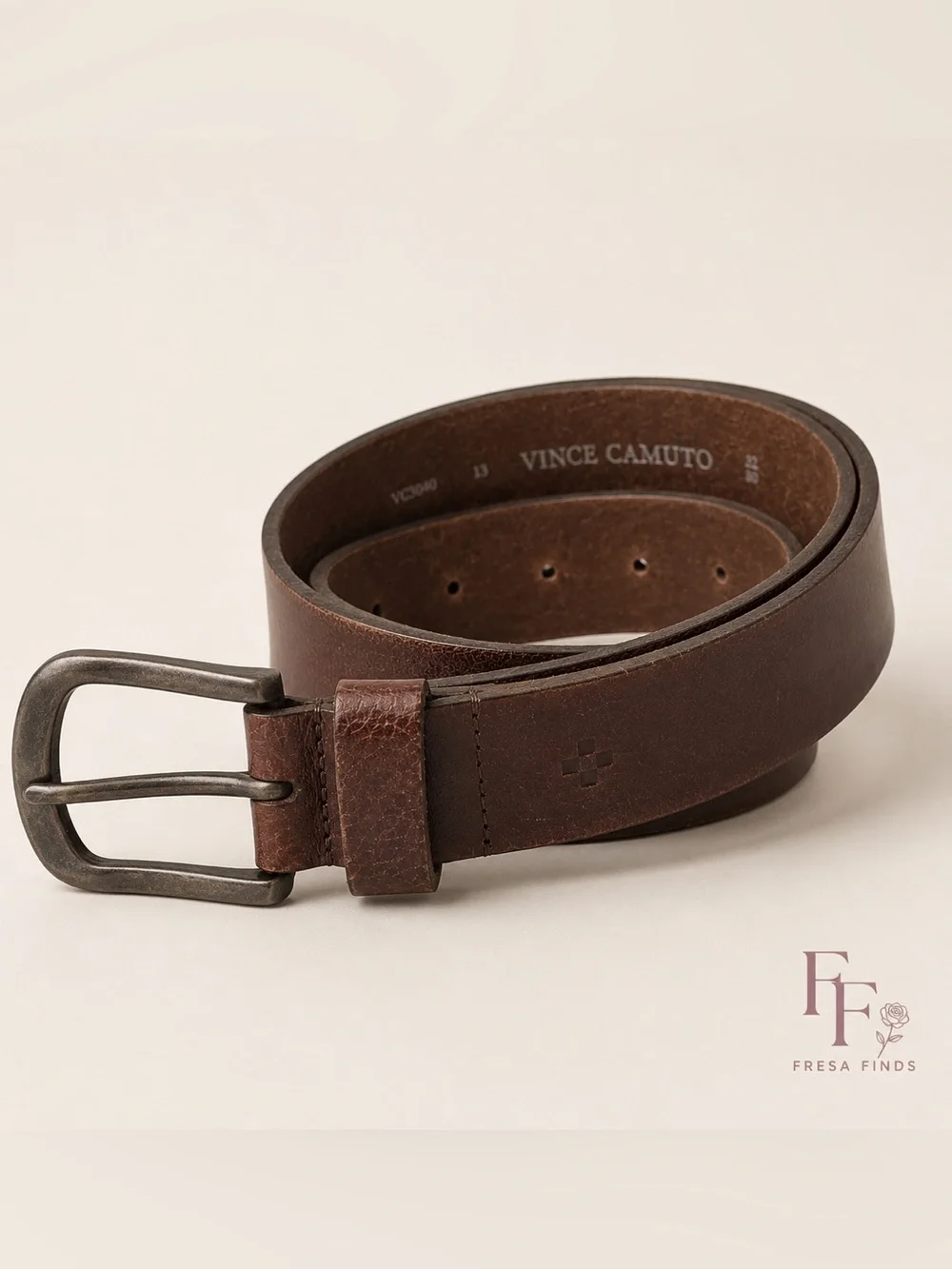 Vince Camuto Genuine Leather Belt Brown Distressed Casual Dress Belt 32‎
